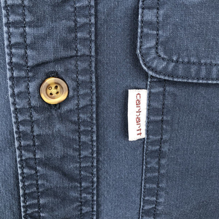 Carhartt Relaxed Fit Long Sleeve Button-Down Work Shirt, Men's Size Medium cotton navy blue type Vintage Second Hand