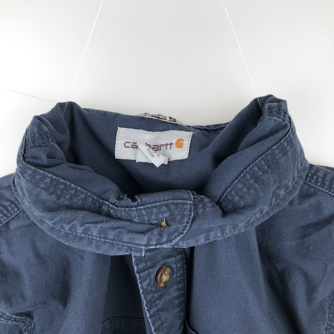 Carhartt Relaxed Fit Long Sleeve Button-Down Work Shirt, Men's Size Medium cotton navy blue type Vintage Second Hand