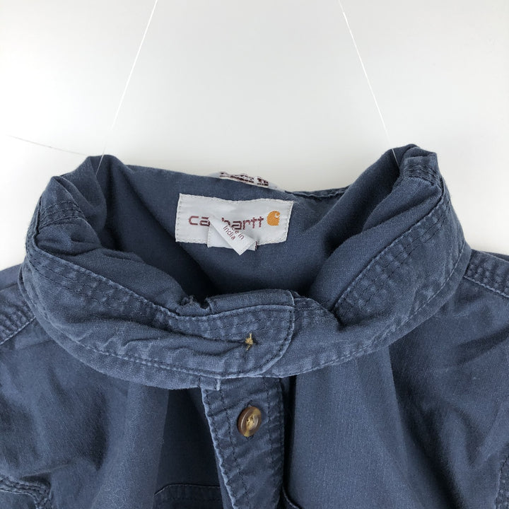 Carhartt Relaxed Fit Long Sleeve Button-Down Work Shirt, Men's Size Medium cotton navy blue type Vintage Second Hand