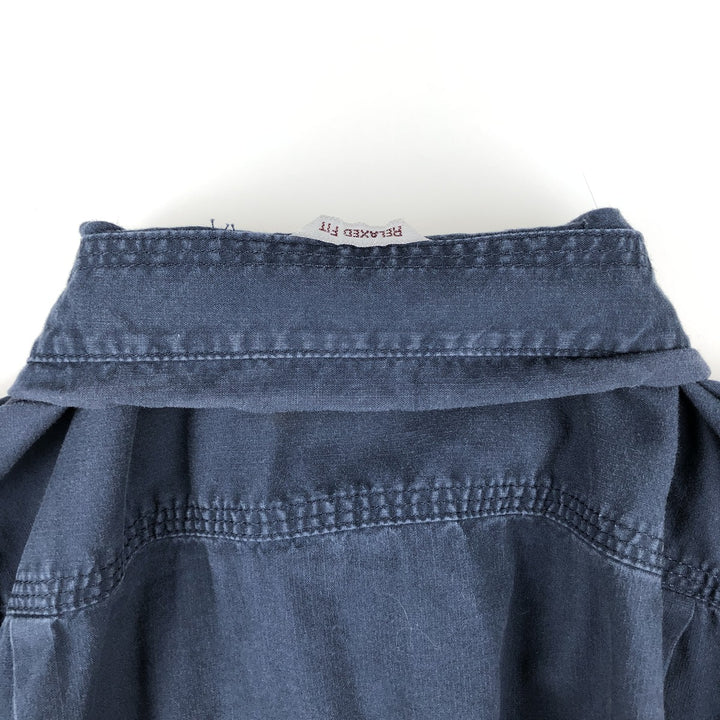 Carhartt Relaxed Fit Long Sleeve Button-Down Work Shirt, Men's Size Medium cotton navy blue type Vintage Second Hand