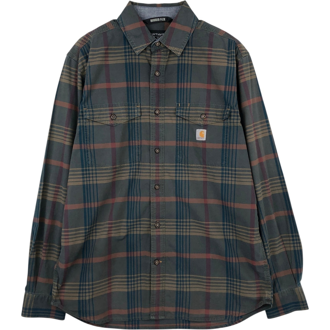 Carhartt RUGGED FLEX RELAXED FIT Check Pattern Long Sleeve Work Shirt (Men's Size M) cotton Charcoal Vintage Second Hand