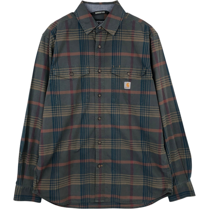 Carhartt RUGGED FLEX RELAXED FIT Check Pattern Long Sleeve Work Shirt (Men's Size M) cotton Charcoal Vintage Second Hand