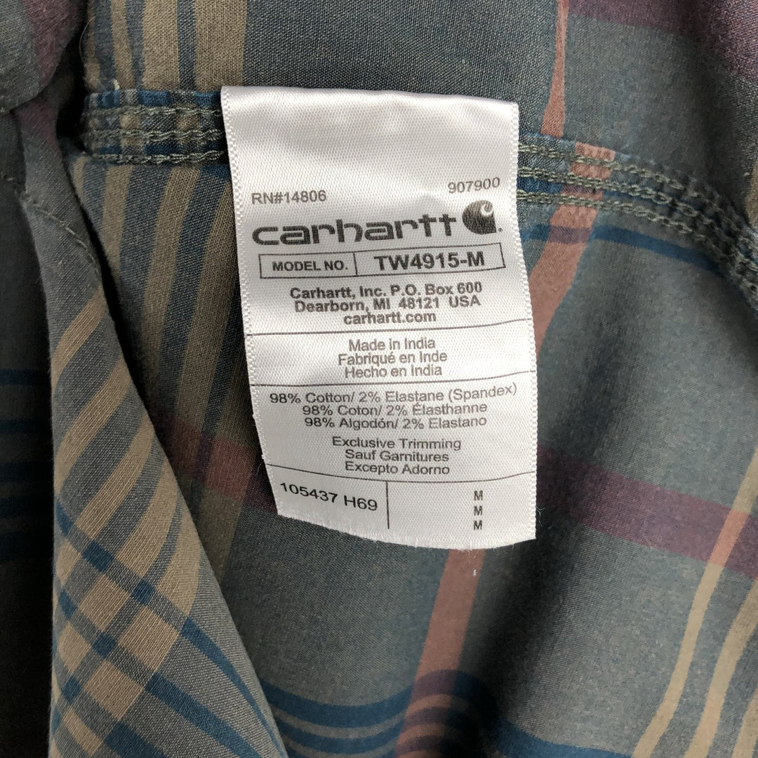 Carhartt RUGGED FLEX RELAXED FIT Check Pattern Long Sleeve Work Shirt (Men's Size M) cotton Charcoal Vintage Second Hand