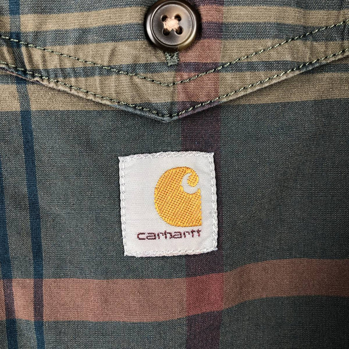Carhartt RUGGED FLEX RELAXED FIT Check Pattern Long Sleeve Work Shirt (Men's Size M) cotton Charcoal Vintage Second Hand