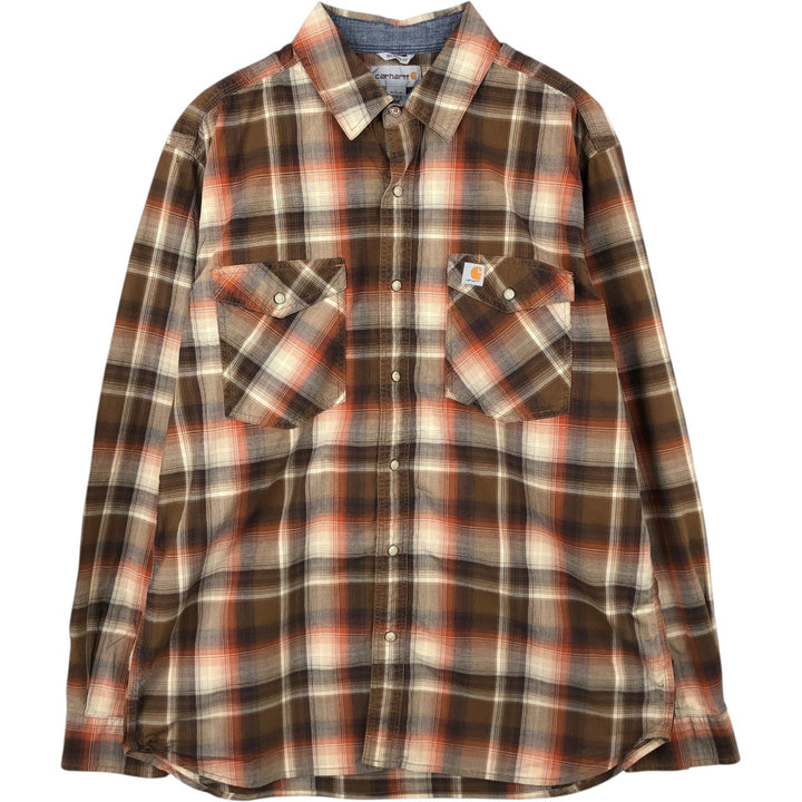 Carhartt Relaxed Fit Check Pattern Long Sleeve Work Shirt, Men's Size L cotton brown type Vintage Second Hand