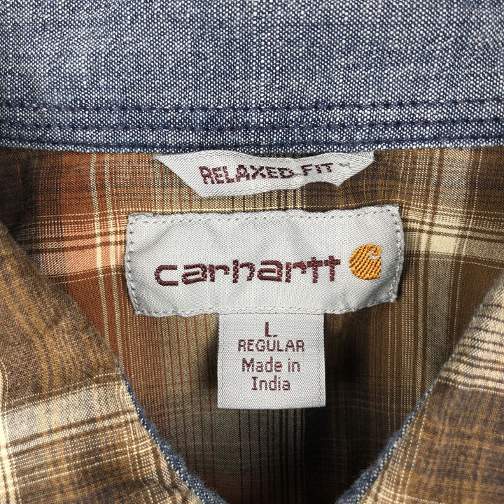 Carhartt Relaxed Fit Check Pattern Long Sleeve Work Shirt, Men's Size L cotton brown type Vintage Second Hand