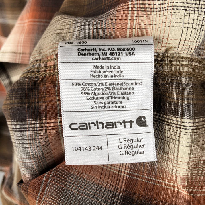 Carhartt Relaxed Fit Check Pattern Long Sleeve Work Shirt, Men's Size L cotton brown type Vintage Second Hand