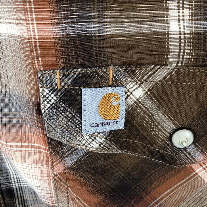 Carhartt Relaxed Fit Check Pattern Long Sleeve Work Shirt, Men's Size L cotton brown type Vintage Second Hand
