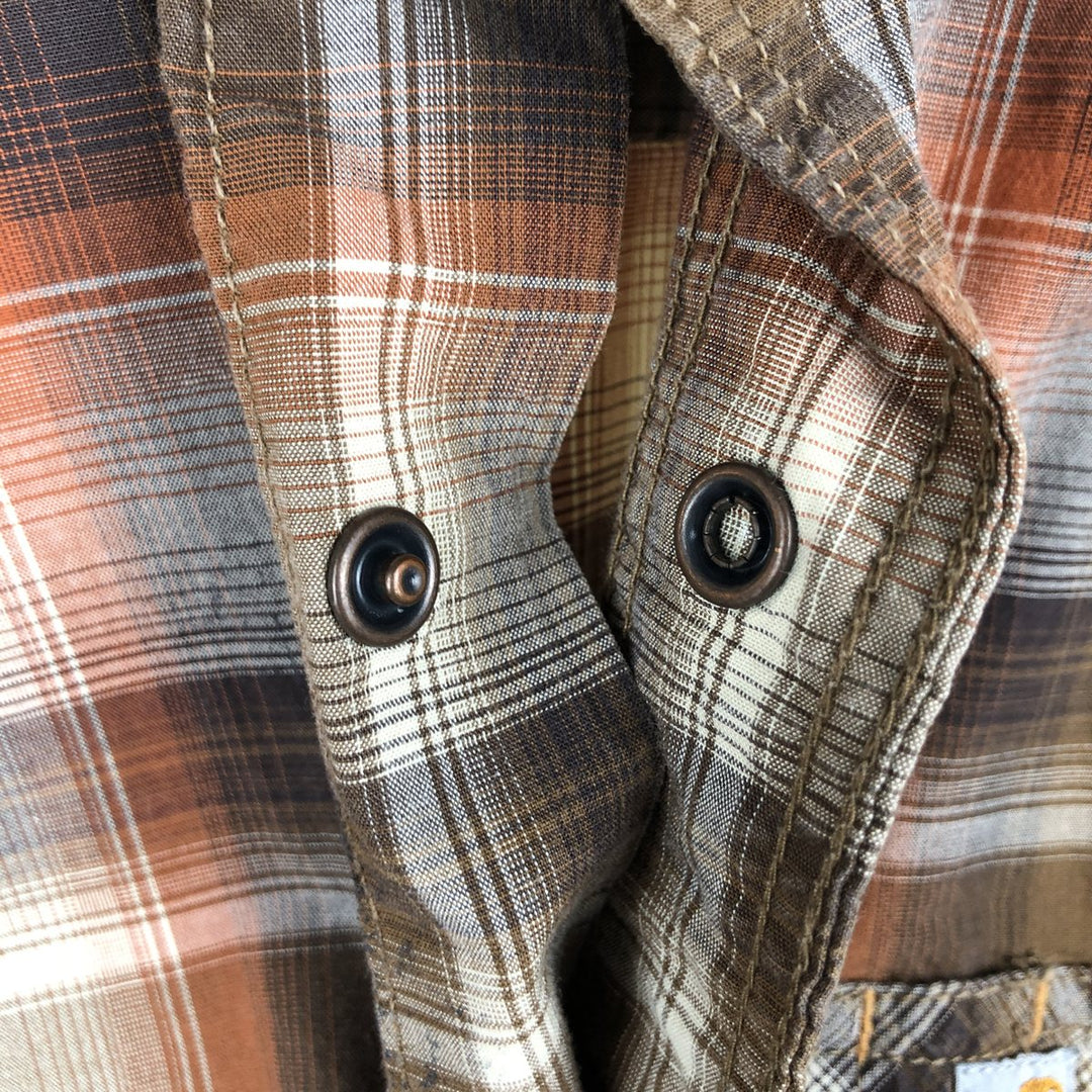 Carhartt Relaxed Fit Check Pattern Long Sleeve Work Shirt, Men's Size L cotton brown type Vintage Second Hand