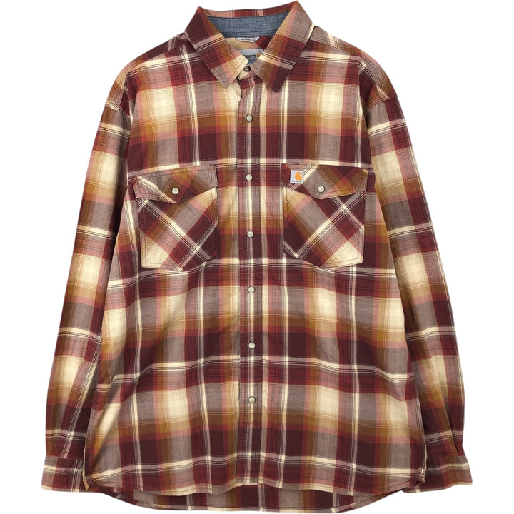 Carhartt Relaxed Fit Check Pattern Long Sleeve Work Shirt, Men's Size L cotton burgundy type Vintage Second Hand