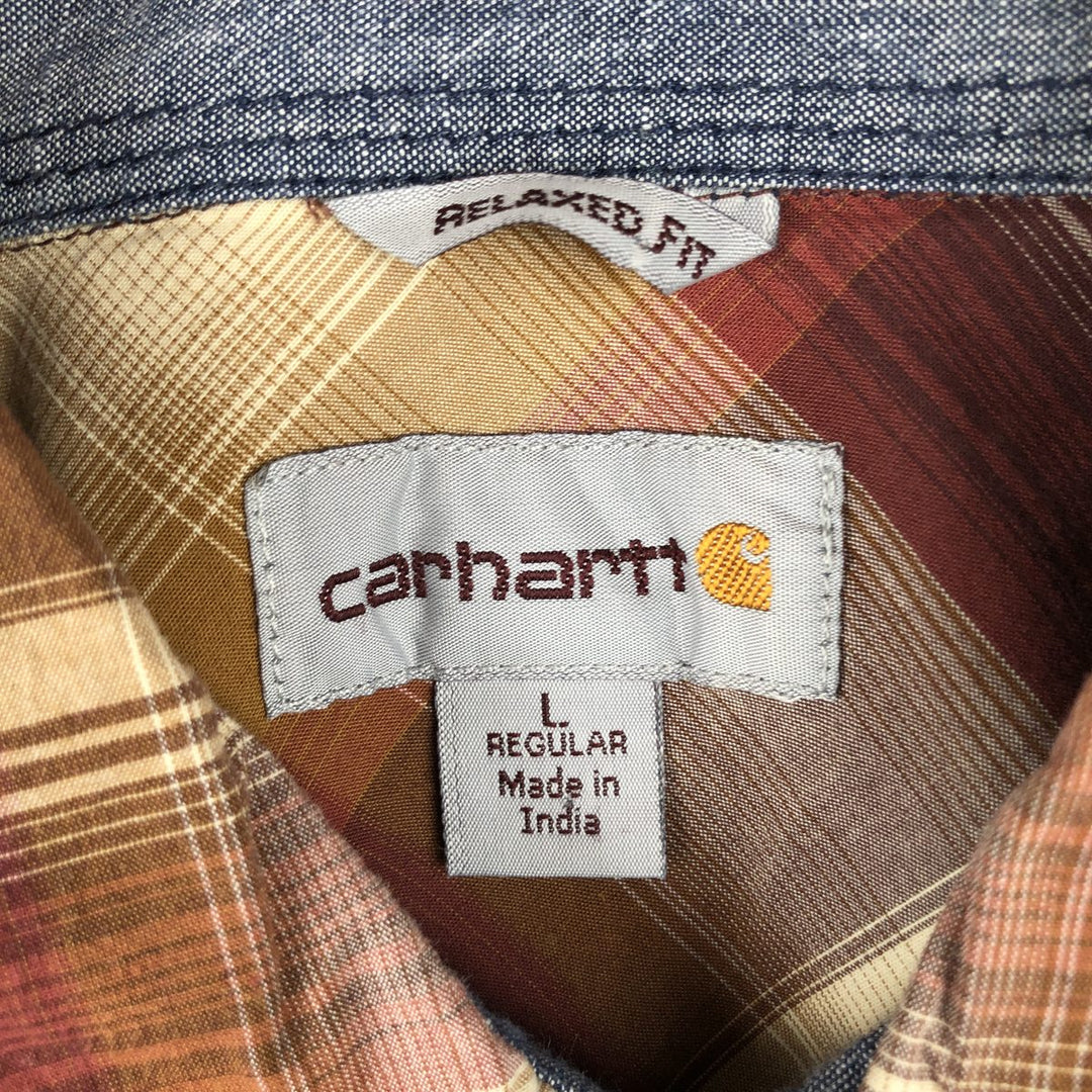 Carhartt Relaxed Fit Check Pattern Long Sleeve Work Shirt, Men's Size L cotton burgundy type Vintage Second Hand