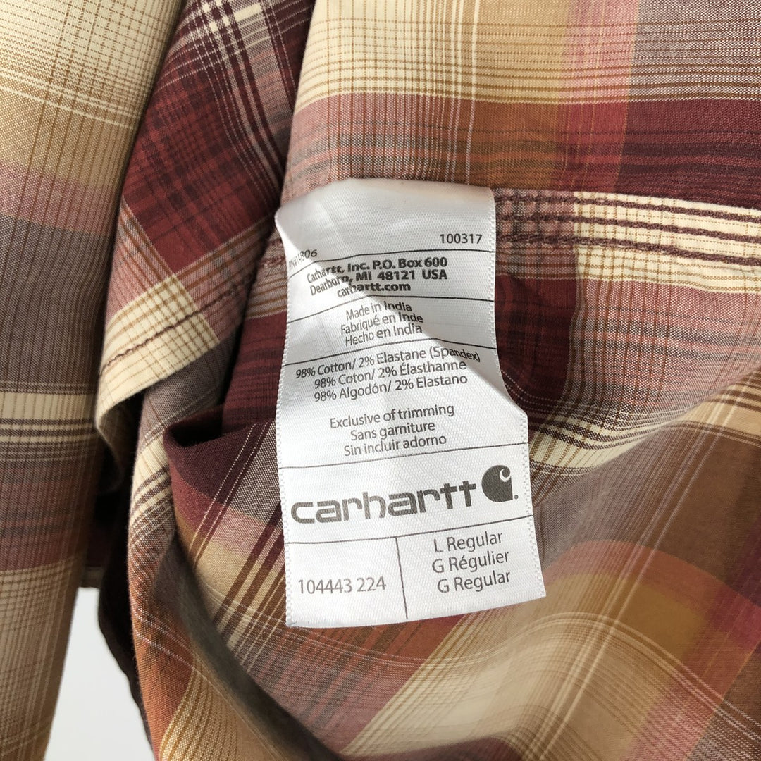 Carhartt Relaxed Fit Check Pattern Long Sleeve Work Shirt, Men's Size L cotton burgundy type Vintage Second Hand