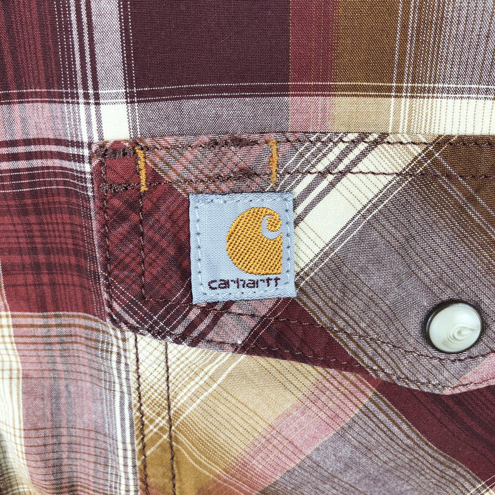 Carhartt Relaxed Fit Check Pattern Long Sleeve Work Shirt, Men's Size L cotton burgundy type Vintage Second Hand
