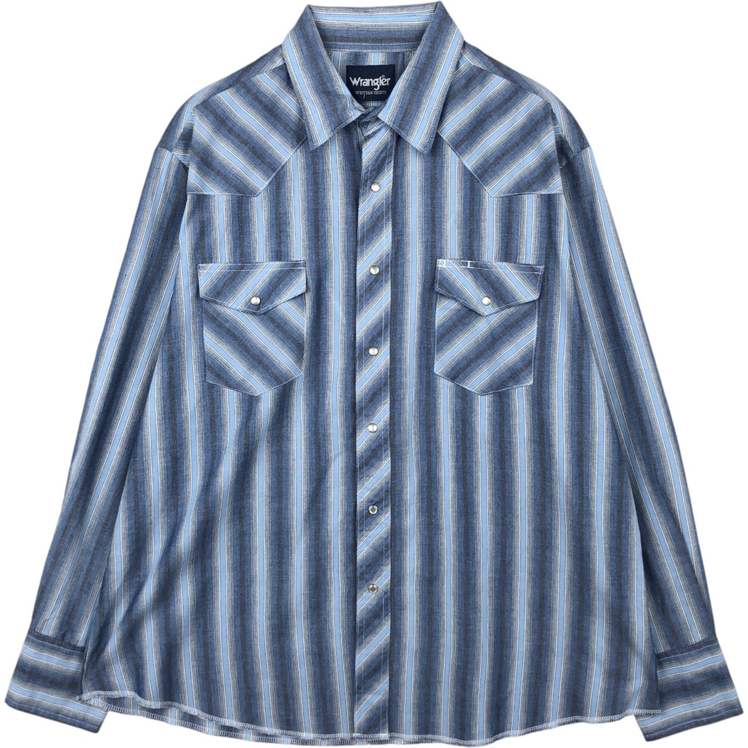 Wrangler Western Shirts, Stripe Pattern, Multi-stripe, Long Sleeve, Men's Size XL (approx.) unclear blue type Vintage Second Hand