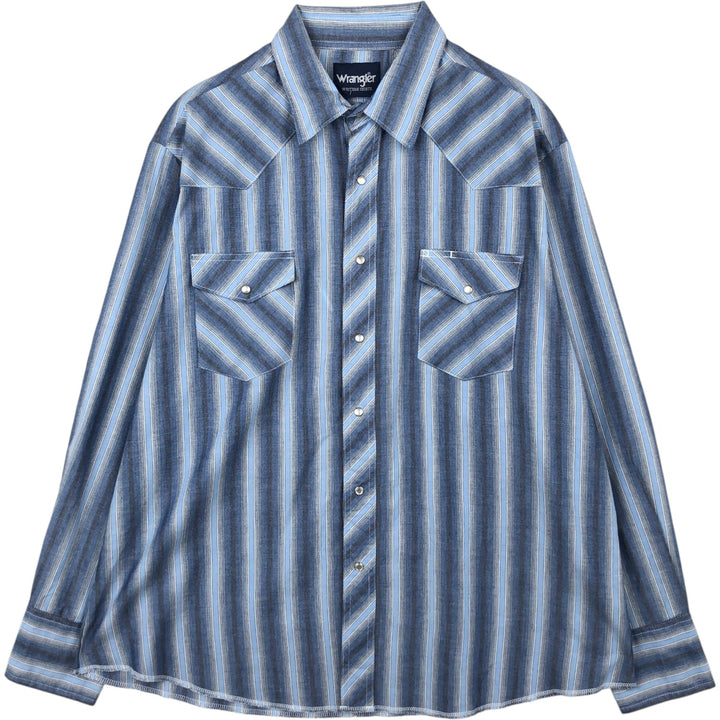 Wrangler Western Shirts, Stripe Pattern, Multi-stripe, Long Sleeve, Men's Size XL (approx.) unclear blue type Vintage Second Hand