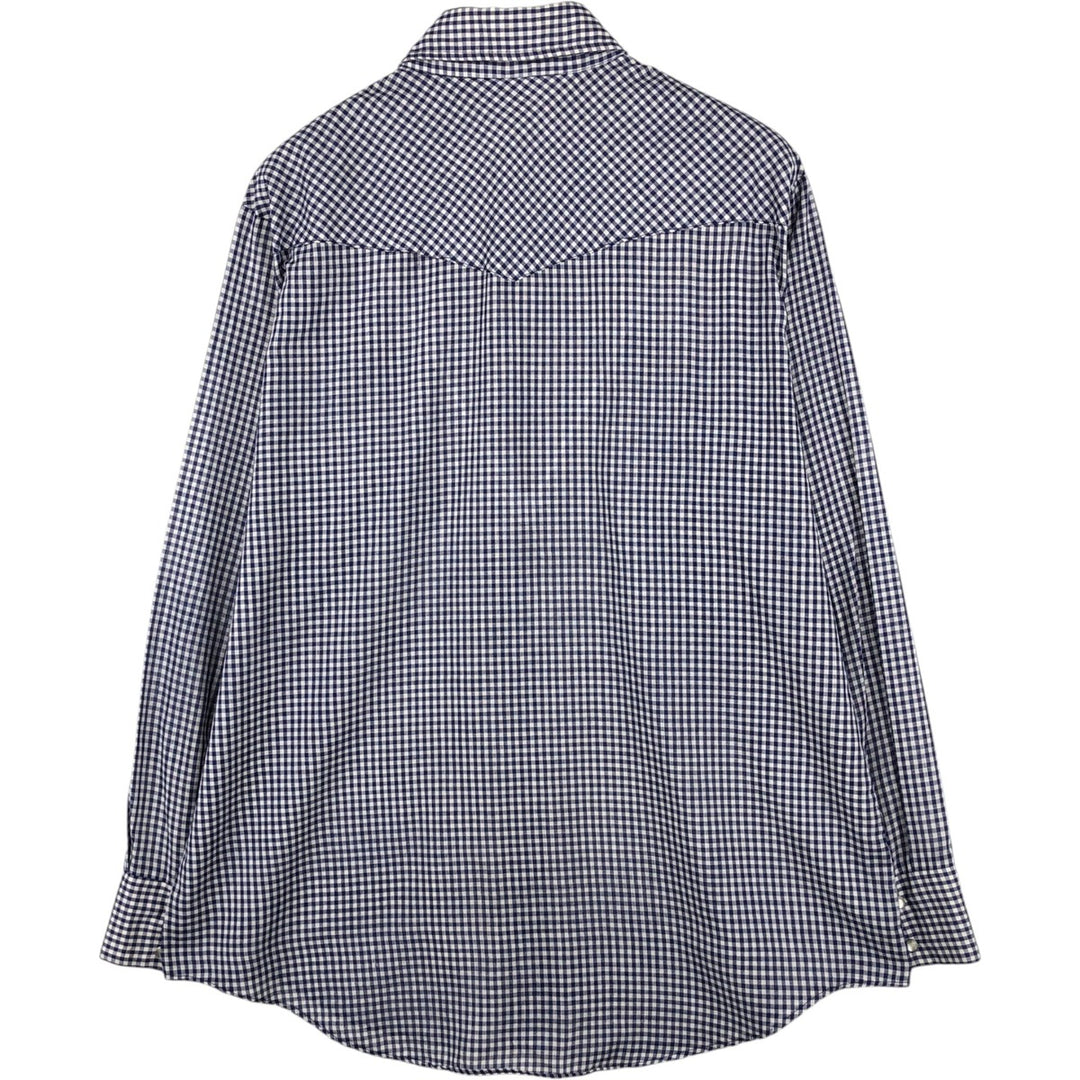 Hands Off Sears Check Pattern Gingham Check Long Sleeve Western Shirt (Men's XL equivalent) polyester blue type Vintage Second Hand