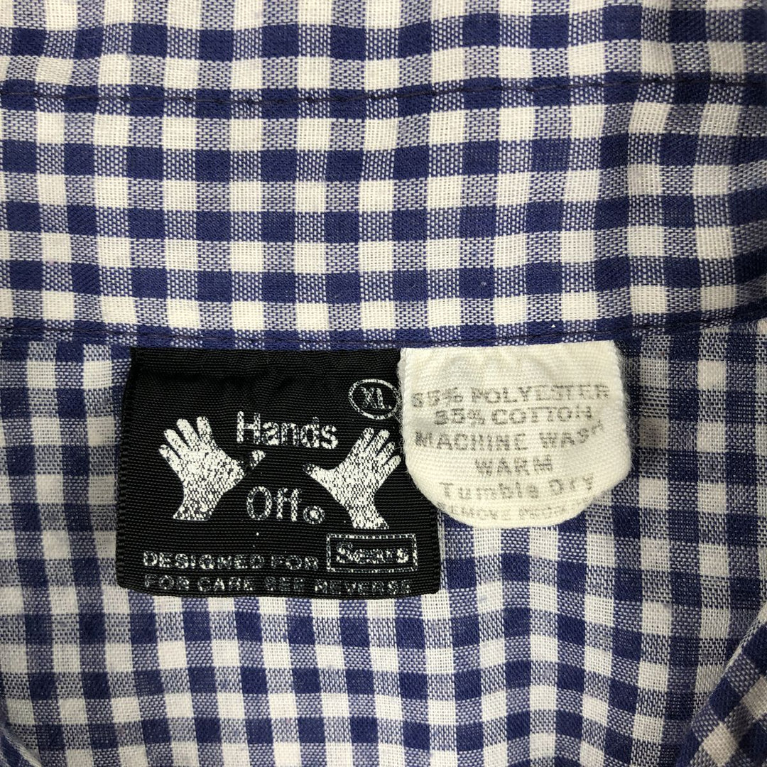 Hands Off Sears Check Pattern Gingham Check Long Sleeve Western Shirt (Men's XL equivalent) polyester blue type Vintage Second Hand