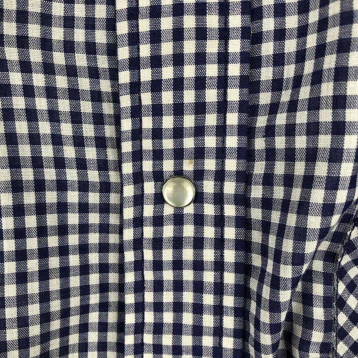 Hands Off Sears Check Pattern Gingham Check Long Sleeve Western Shirt (Men's XL equivalent) polyester blue type Vintage Second Hand