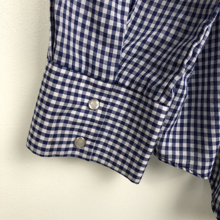 Hands Off Sears Check Pattern Gingham Check Long Sleeve Western Shirt (Men's XL equivalent) polyester blue type Vintage Second Hand