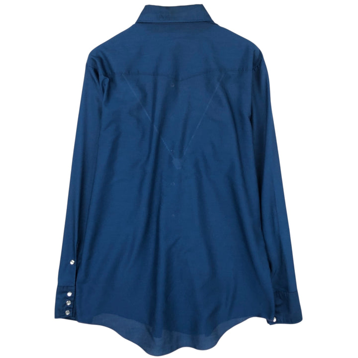 1970'S Dickies Vaguero Long-Sleeve Western Shirt, Made in USA, Men's Size XL (Equivalent), Vintage polyester Navy blue Vintage Second Hand