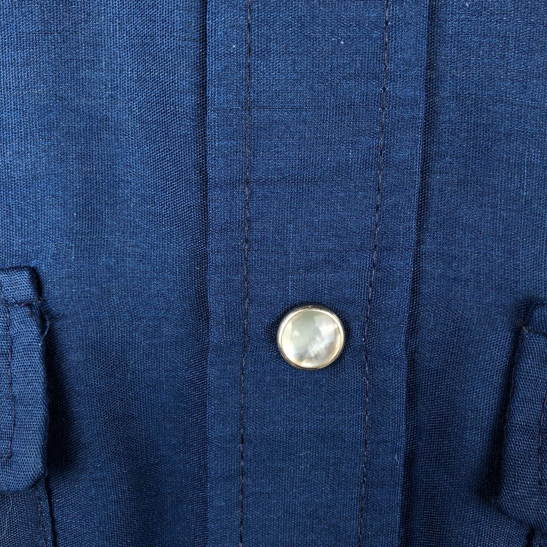 1970'S Dickies Vaguero Long-Sleeve Western Shirt, Made in USA, Men's Size XL (Equivalent), Vintage polyester Navy blue Vintage Second Hand