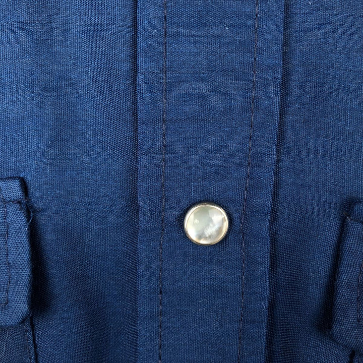 1970'S Dickies Vaguero Long-Sleeve Western Shirt, Made in USA, Men's Size XL (Equivalent), Vintage polyester Navy blue Vintage Second Hand