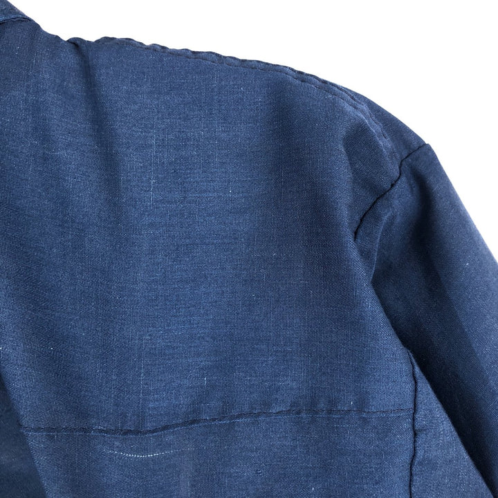 1970'S Dickies Vaguero Long-Sleeve Western Shirt, Made in USA, Men's Size XL (Equivalent), Vintage polyester Navy blue Vintage Second Hand