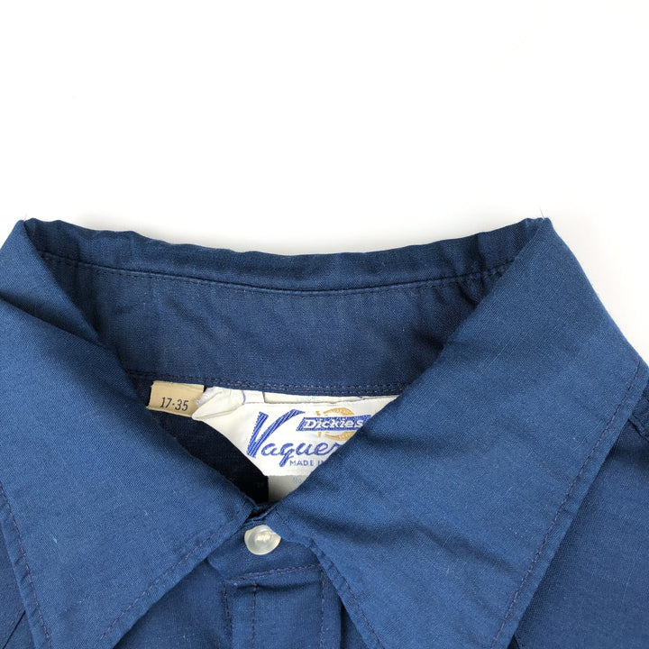 1970'S Dickies Vaguero Long-Sleeve Western Shirt, Made in USA, Men's Size XL (Equivalent), Vintage polyester Navy blue Vintage Second Hand
