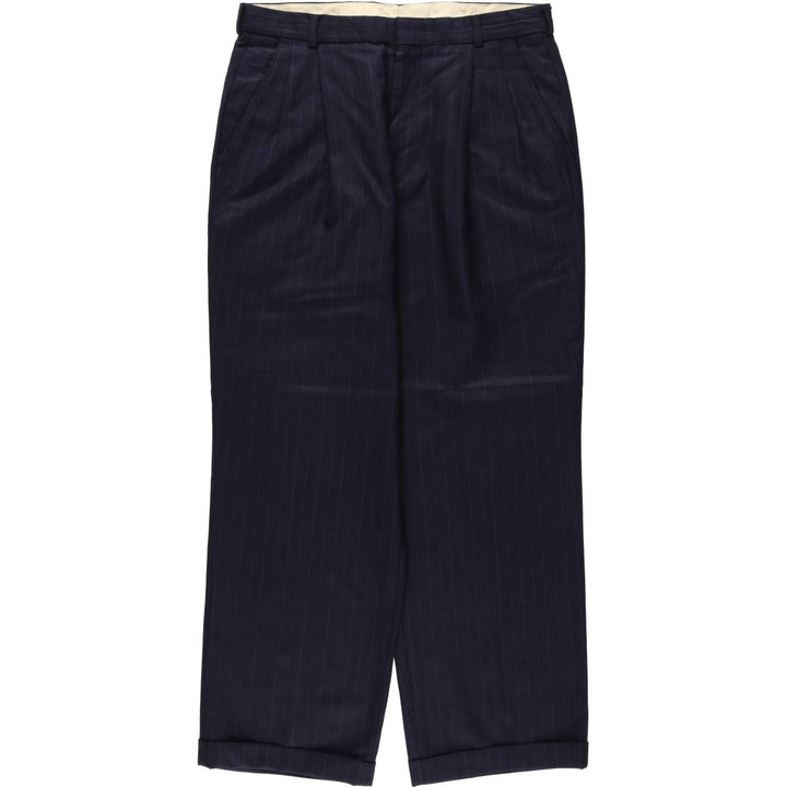 Vintage striped pattern two-pleat men's slacks, size W33 unclear navy blue type Vintage Second Hand