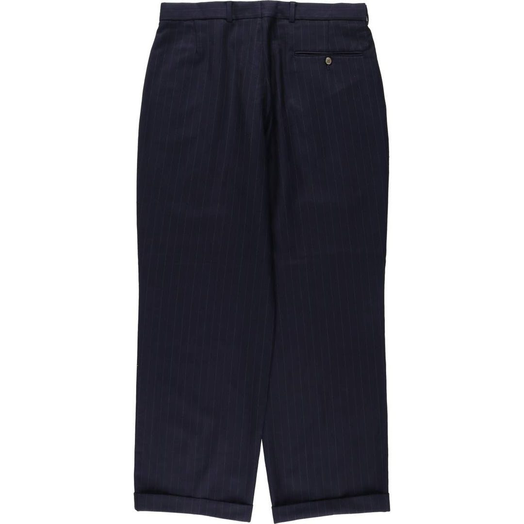 Vintage striped pattern two-pleat men's slacks, size W33 unclear navy blue type Vintage Second Hand
