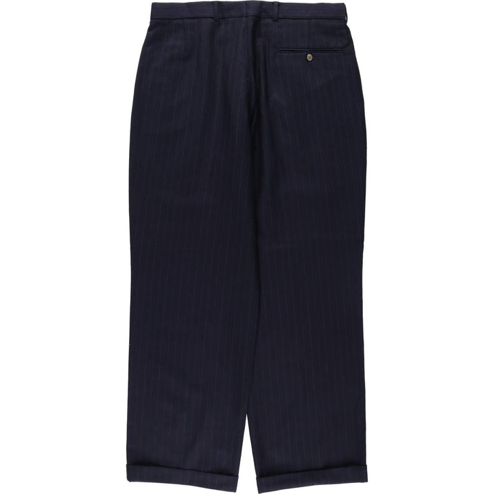 Vintage striped pattern two-pleat men's slacks, size W33 unclear navy blue type Vintage Second Hand