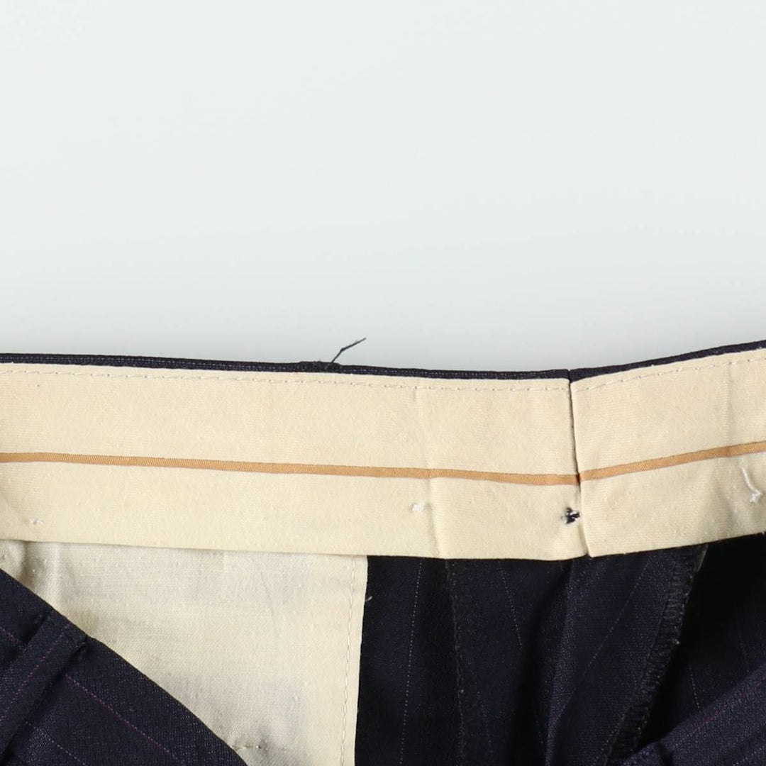 Vintage striped pattern two-pleat men's slacks, size W33 unclear navy blue type Vintage Second Hand