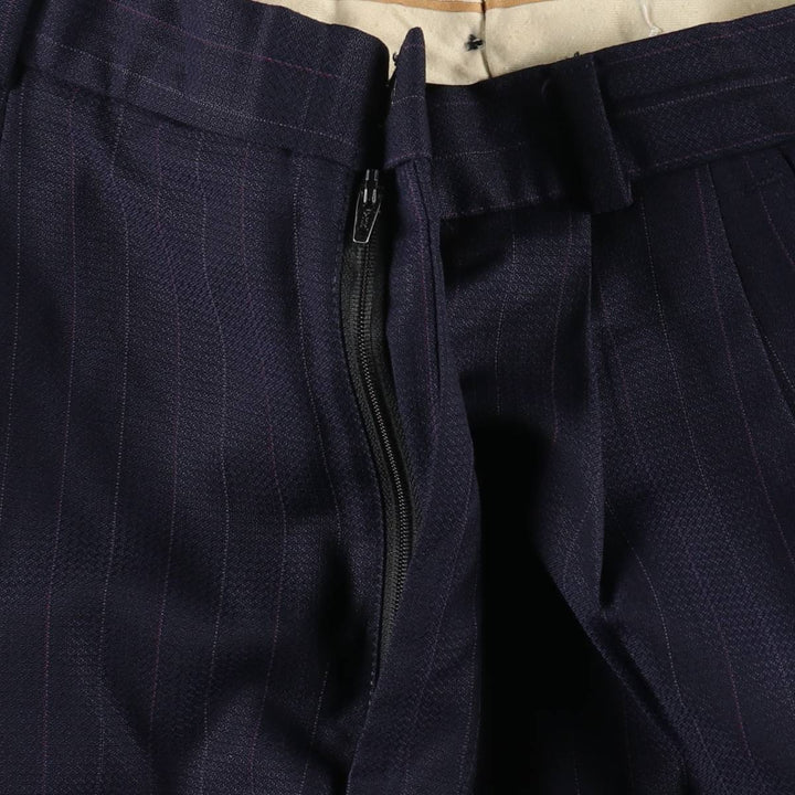 Vintage striped pattern two-pleat men's slacks, size W33 unclear navy blue type Vintage Second Hand