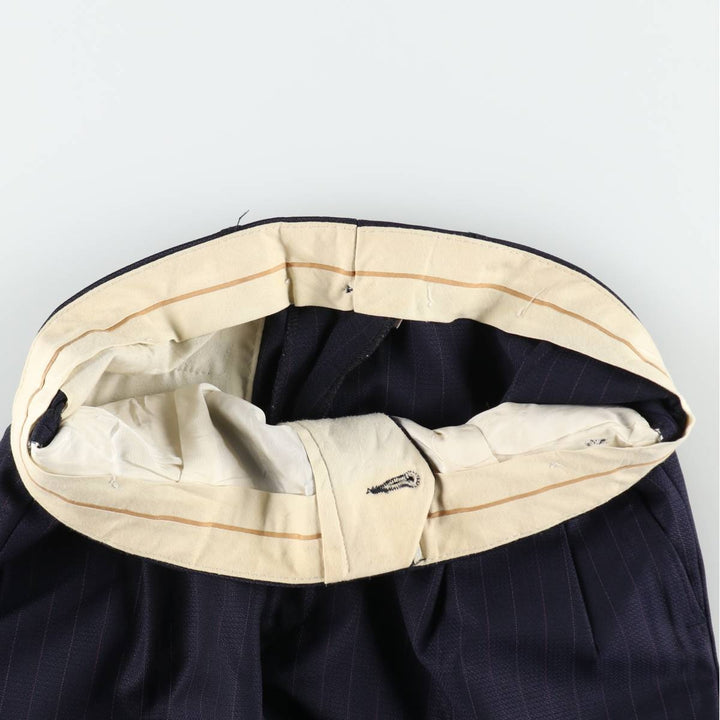 Vintage striped pattern two-pleat men's slacks, size W33 unclear navy blue type Vintage Second Hand
