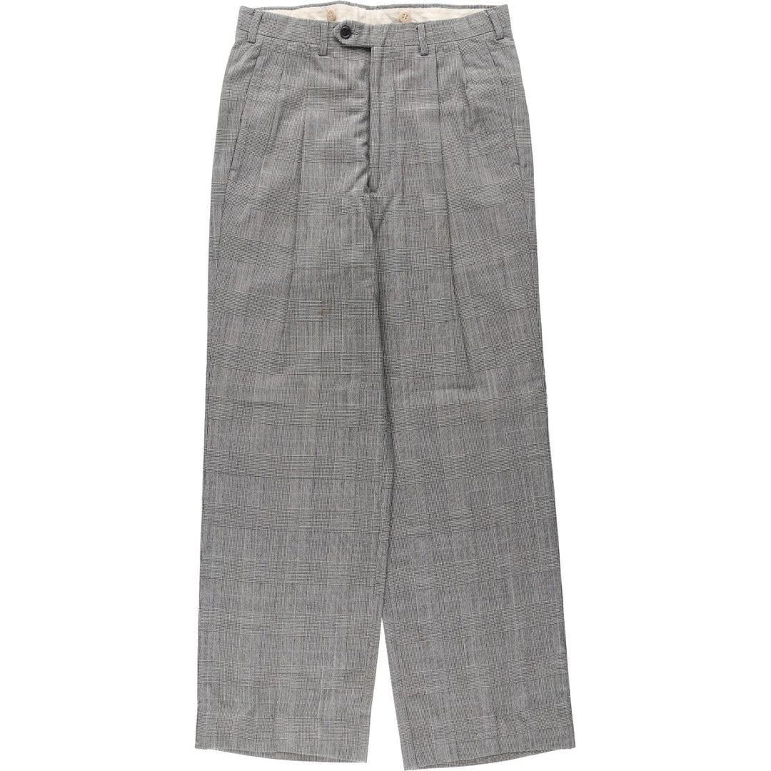 Glen check two-pleat slacks pants, men's size W30 equivalent, vintage. unclear white type Vintage Second Hand