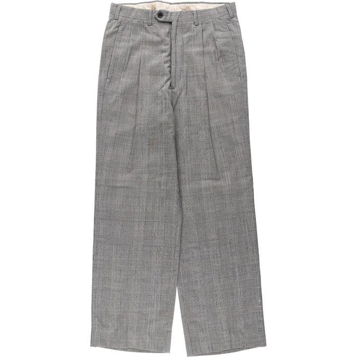 Glen check two-pleat slacks pants, men's size W30 equivalent, vintage. unclear white type Vintage Second Hand