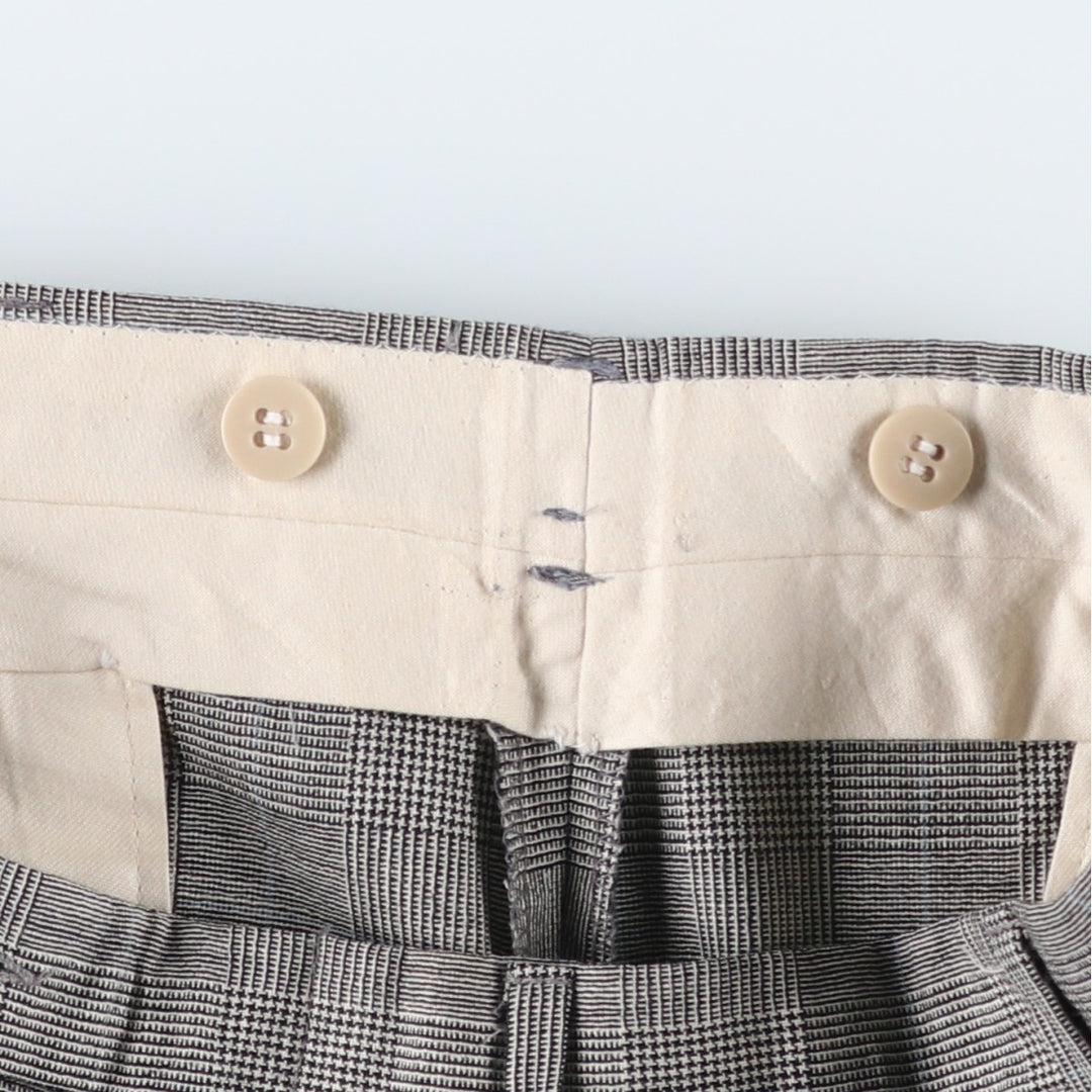 Glen check two-pleat slacks pants, men's size W30 equivalent, vintage. unclear white type Vintage Second Hand