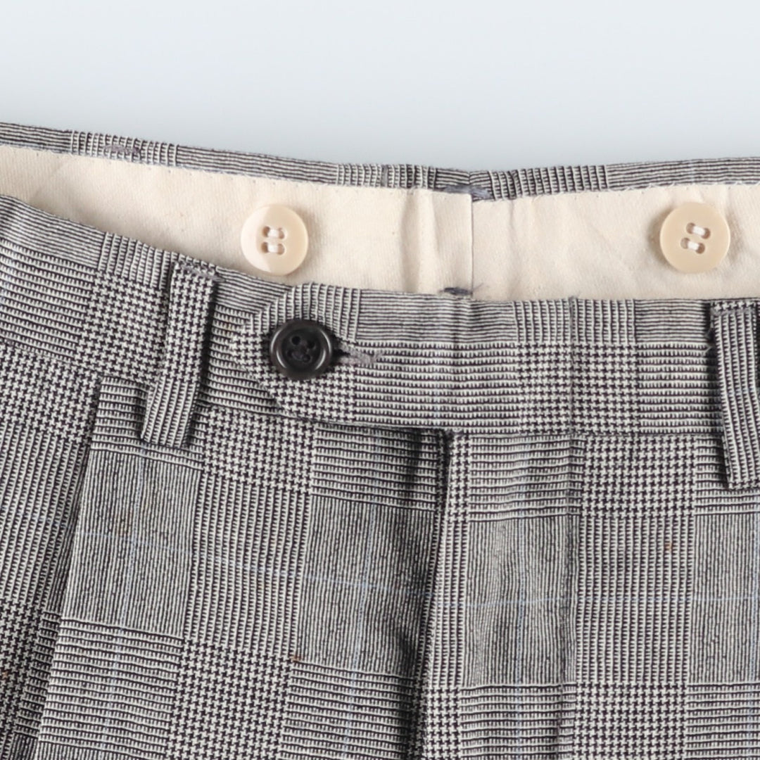 Glen check two-pleat slacks pants, men's size W30 equivalent, vintage. unclear white type Vintage Second Hand