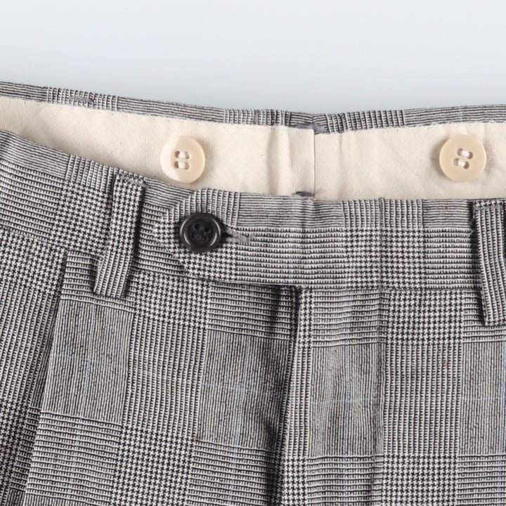 Glen check two-pleat slacks pants, men's size W30 equivalent, vintage. unclear white type Vintage Second Hand