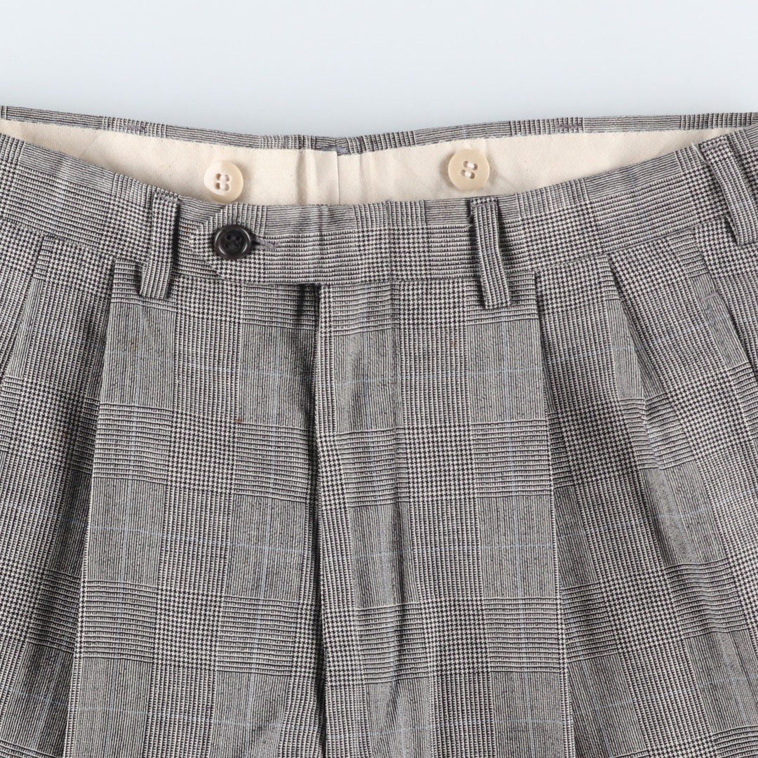 Glen check two-pleat slacks pants, men's size W30 equivalent, vintage. unclear white type Vintage Second Hand