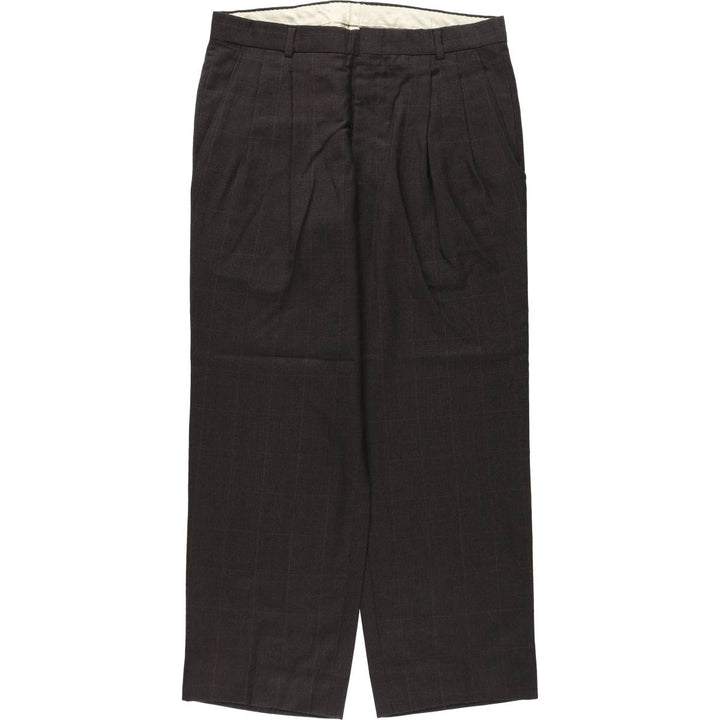 ~90'S Check Pattern Slacks Pants Men's W33 (approx.) Three-Pleat Vintage unclear Charcoal Vintage Second Hand