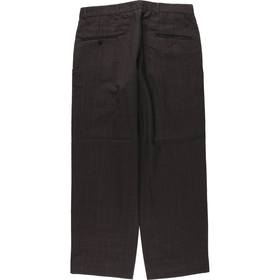 ~90'S Check Pattern Slacks Pants Men's W33 (approx.) Three-Pleat Vintage unclear Charcoal Vintage Second Hand