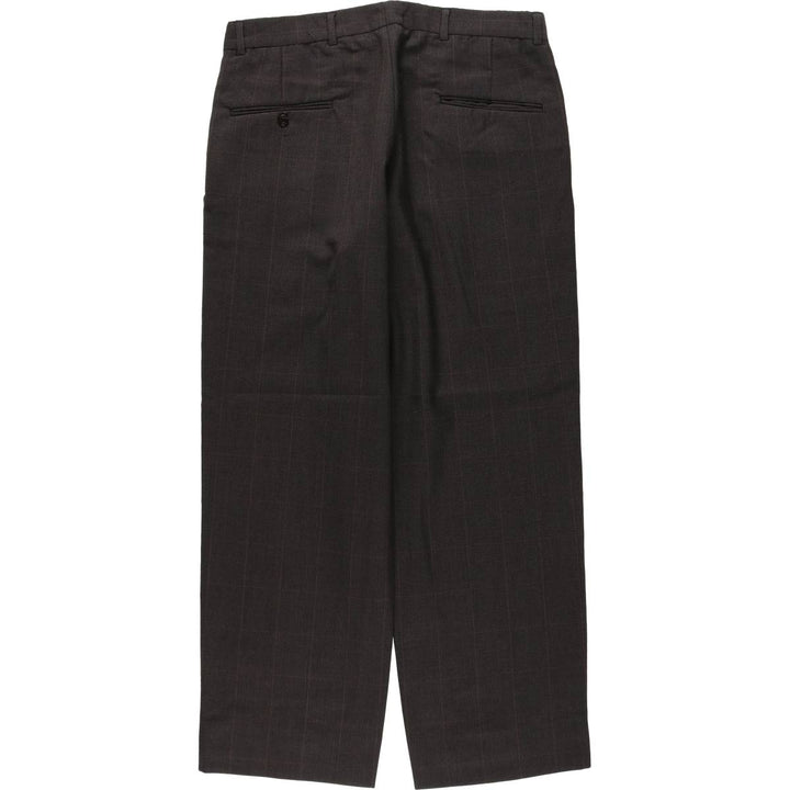 ~90'S Check Pattern Slacks Pants Men's W33 (approx.) Three-Pleat Vintage unclear Charcoal Vintage Second Hand