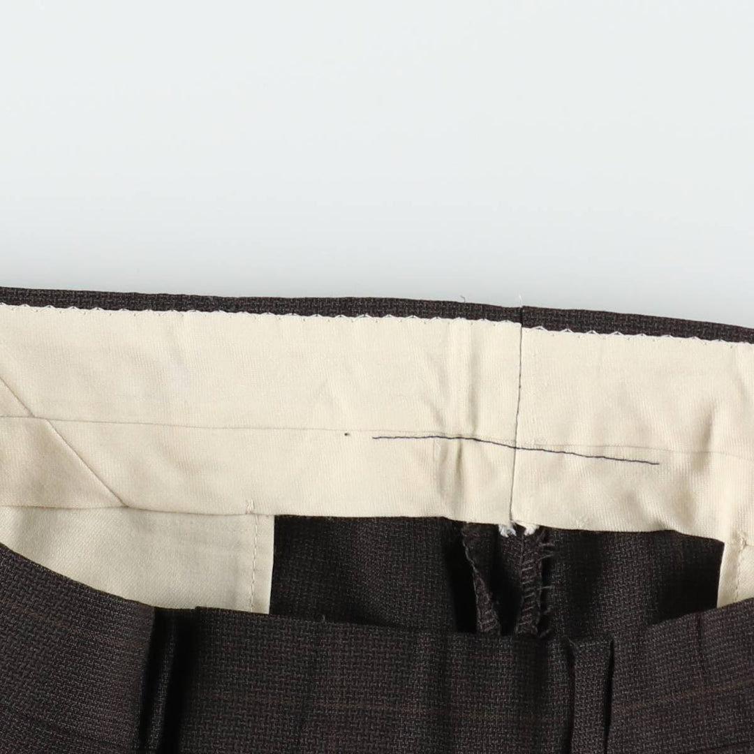 ~90'S Check Pattern Slacks Pants Men's W33 (approx.) Three-Pleat Vintage unclear Charcoal Vintage Second Hand