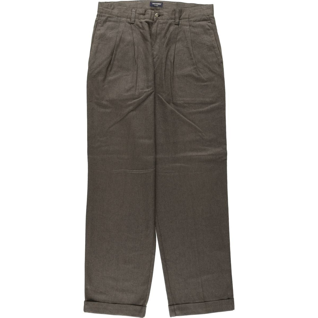 90'S Dockers Khakis all-over print two-pleat cotton slacks pants, men's size W33 equivalent, vintage. cotton Khaki type brown Vintage Second Hand