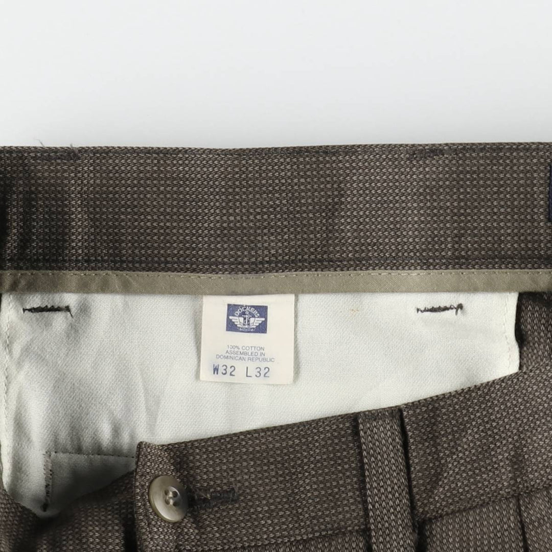 90'S Dockers Khakis all-over print two-pleat cotton slacks pants, men's size W33 equivalent, vintage. cotton Khaki type brown Vintage Second Hand