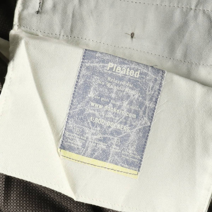 90'S Dockers Khakis all-over print two-pleat cotton slacks pants, men's size W33 equivalent, vintage. cotton Khaki type brown Vintage Second Hand