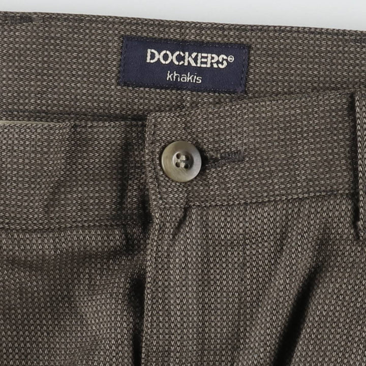 90'S Dockers Khakis all-over print two-pleat cotton slacks pants, men's size W33 equivalent, vintage. cotton Khaki type brown Vintage Second Hand