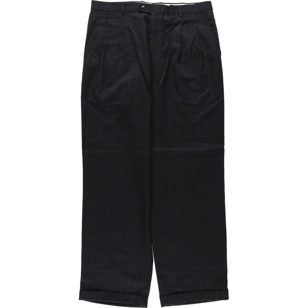 ~90'S Stripe Pattern Two-Pleat Slacks Pants Men's W35 (approx.) Vintage unclear Charcoal Vintage Second Hand