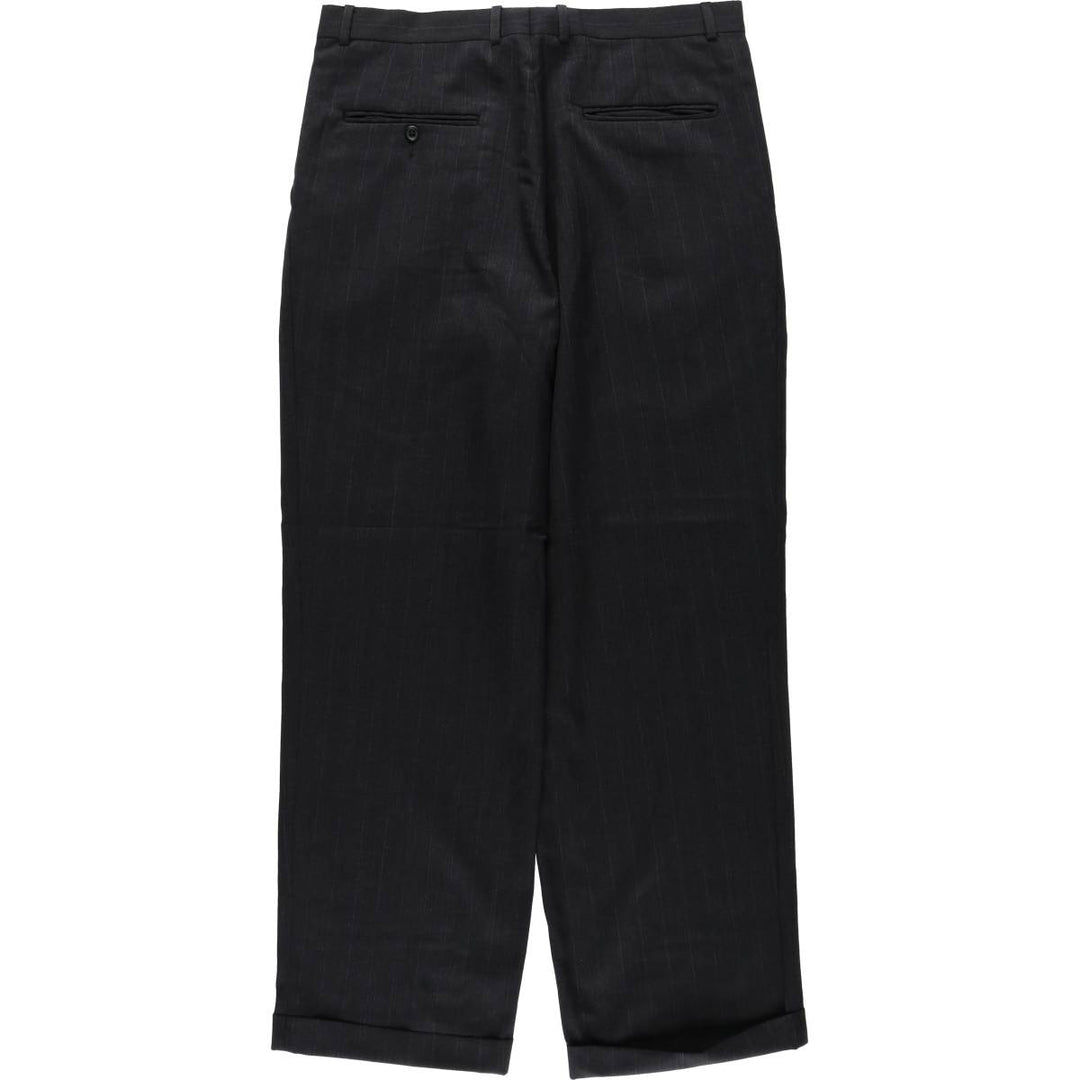 ~90'S Stripe Pattern Two-Pleat Slacks Pants Men's W35 (approx.) Vintage unclear Charcoal Vintage Second Hand